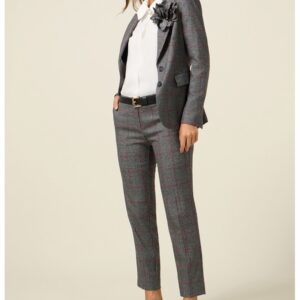 Pantaloni crop cu croiala in carouri - Gri inchis