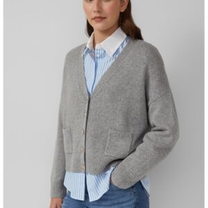 Cardigan supradimensionat cu buzunare aplicate - Gri deschis