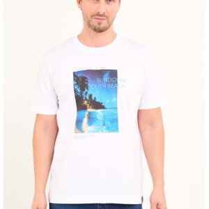Tricou cu decolteu la baza gatului si imprimeu - Albastru inchis/Albastru royal/Alb optic