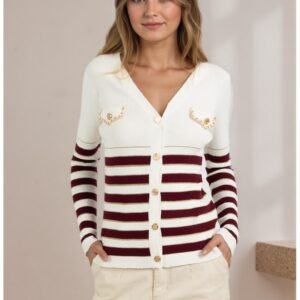 Cardigan slim fit din amestec de vascoza Z-95 M8 18176 - Alb