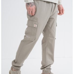 Pantaloni cargo din amestec de bumbac cu talie elastica - Gri deschis