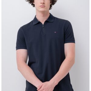 Tricou cu guler polo cu fermoar - Bleumarin
