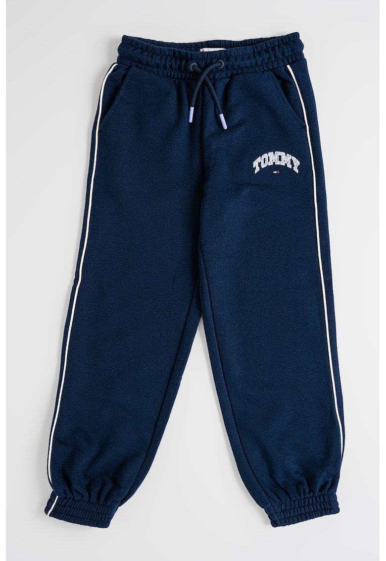 Pantaloni de trening din amestec de bumbac cu logo - Bej deschis/Bleumarin