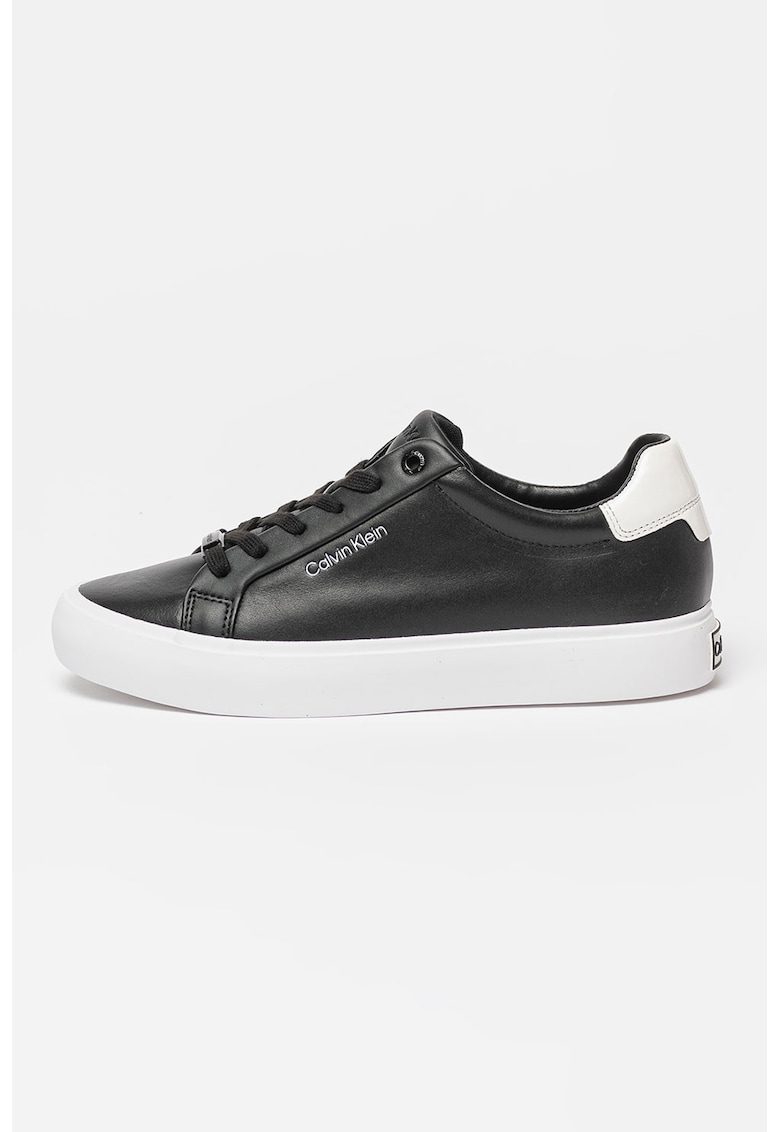 Pantofi sport de piele si piele ecologica - Negru/Alb optic