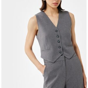 Vesta crop cu nasturi - Gri inchis
