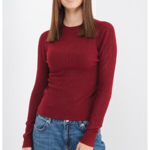 Pulover slim fit cu decolteu la baza gatului - Rosu inchis