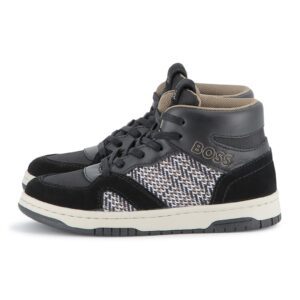 Pantofi sport mid-high cu garnituri din piele - Negru/Gri inchis