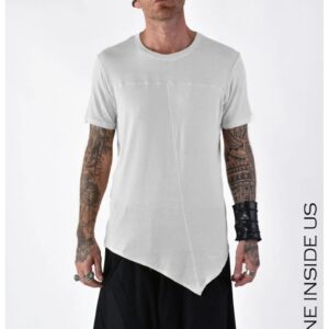 Tricou regular fit asimetric transparent cu guler rotund - Alb