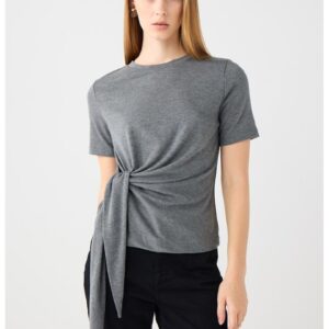 Tricou uni cu fronseu - Gri inchis