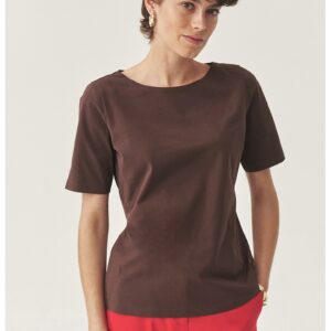 Tricou uni cu decolteu rotund - Maro