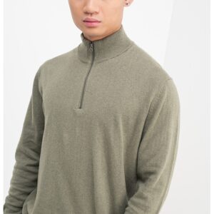 Pulover regular fit uni cu guler cu fermoar - Verde feriga