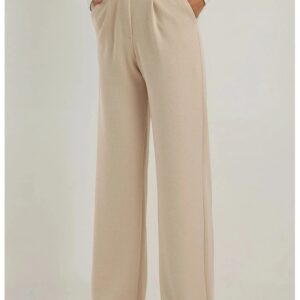 Pantaloni dama - Palazzo - talie inalta - textil - bej - Bej Natural