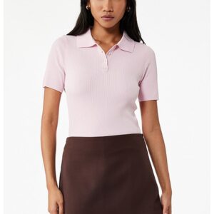 Pulover polo slim fit - Roz pastel