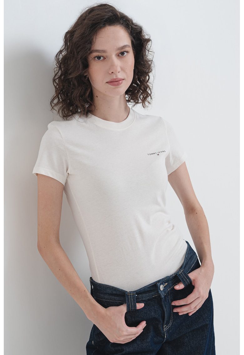 Tricou slim fit cu decolteu la baza gatului - Rosu/Alb