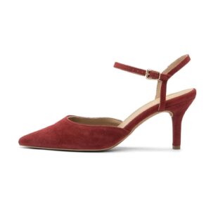 Pantofi de piele intoarsa cu varf ascutit si toc Ofelia - Rosu inchis