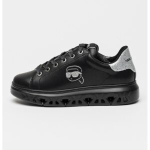Pantofi sport wedge de piele cu talpa perforata cu logo - Negru/Argintiu