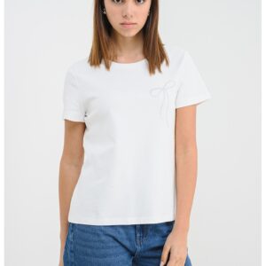 Tricou de bumbac organic - Alb optic/Argintiu