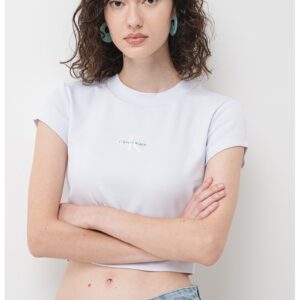 Tricou crop cu aspect striat - Albastru azur