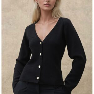 Cardigan - mulat - decolteu in V - negru - tricot