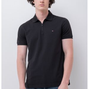 Tricou cu guler polo cu fermoar - Negru