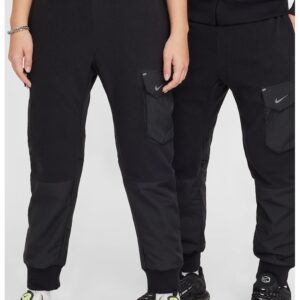 Pantaloni de trening cargo cu segmente din fleece - Negru