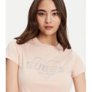 Tricou cu imprimeu inima si strasuri - Roz pal
