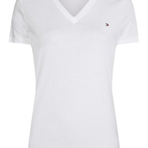 Tricou cu decolteu in V si model uni - Alb