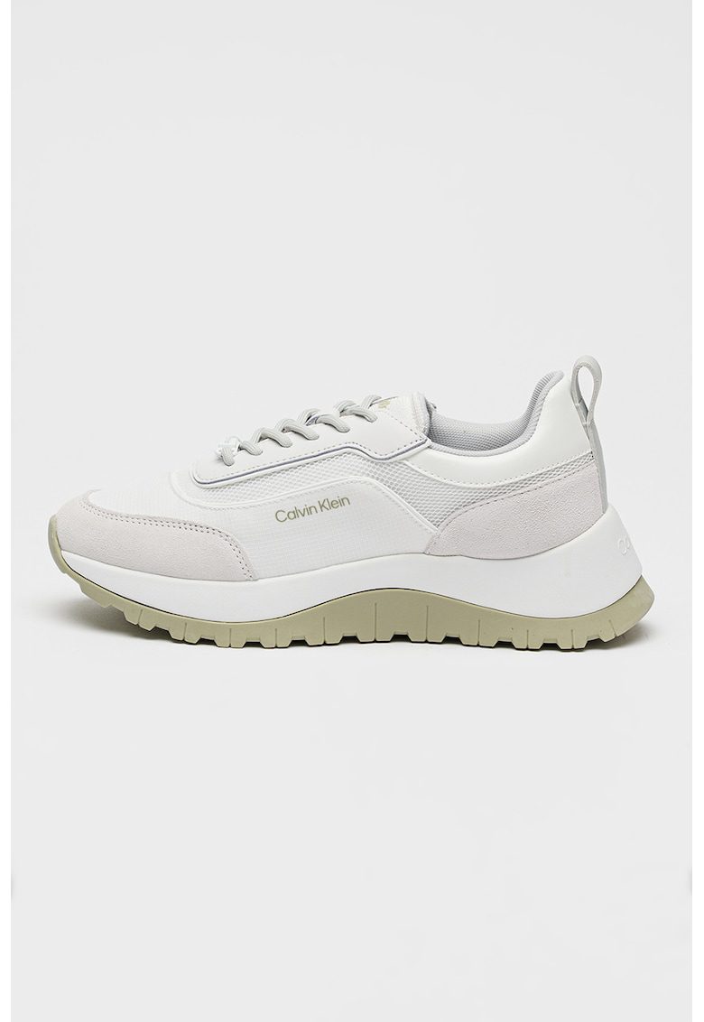 Pantofi sport din piele si plasa - cu aspect masiv - Alb