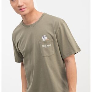 Tricou cu decolteu la baza gatului si buzunar pe piept - Verde feriga