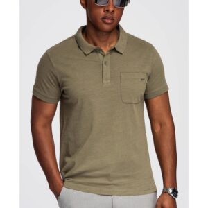 Tricou polo clasic din tricot de bumbac  OM-POWS-0142 - Verde inchis