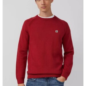 Pulover tricotat din bumbac cu maneci raglan - Rosu