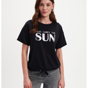 Tricou cu imprimeu text si terminatie ajustabila - Alb/Negru
