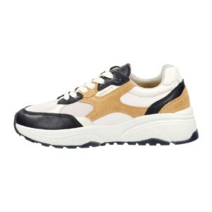 Pantofi sport cu talpa wedge si garnituri din piele intoarsa si plasa Newile - Negru/Alb optic/Caramel