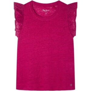 Tricou din in cu maneci cu volane -