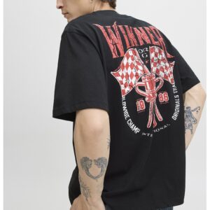 Tricou cu imprimeu pe piept - Rosu/Alb/Negru