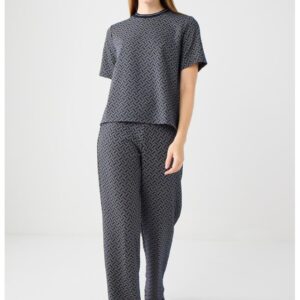 Pantaloni cu imprimeu geometric - Gri inchis