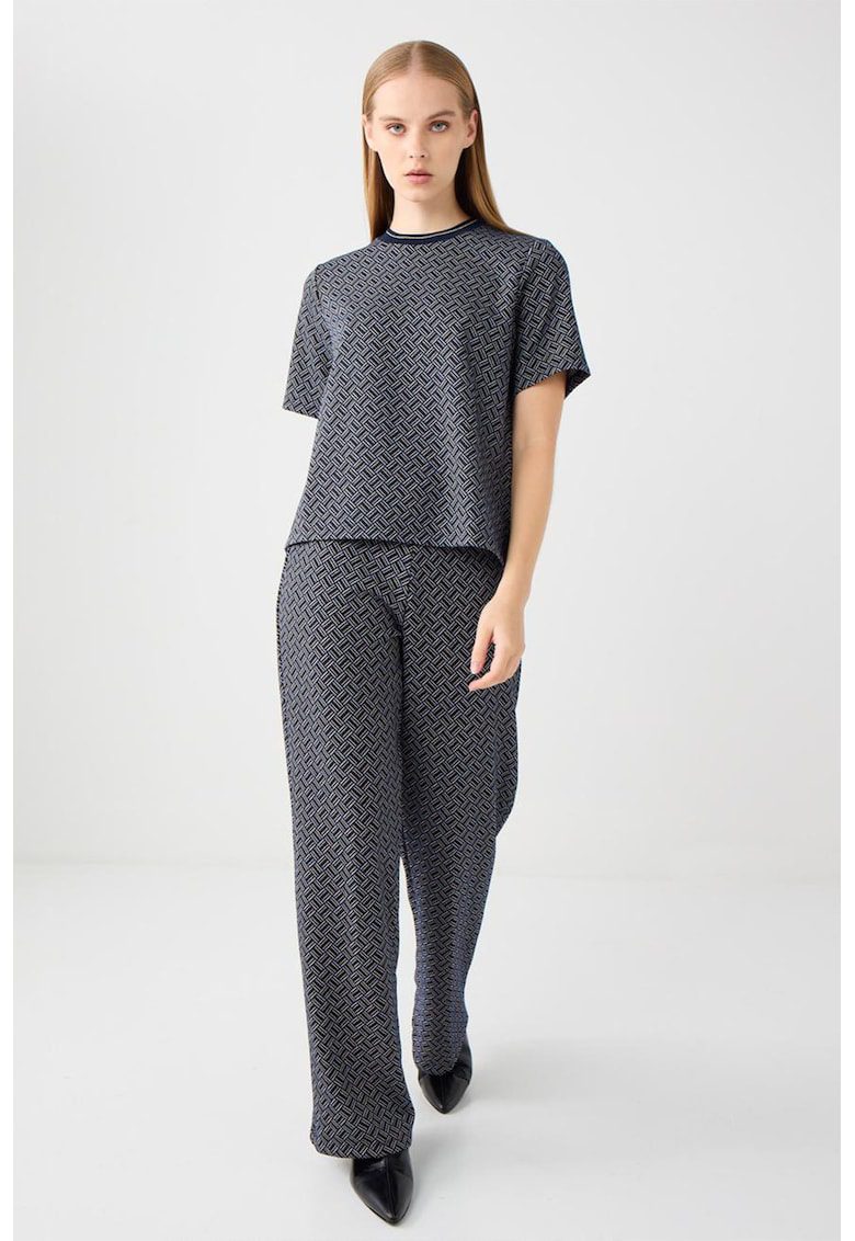 Pantaloni cu imprimeu geometric - Gri inchis