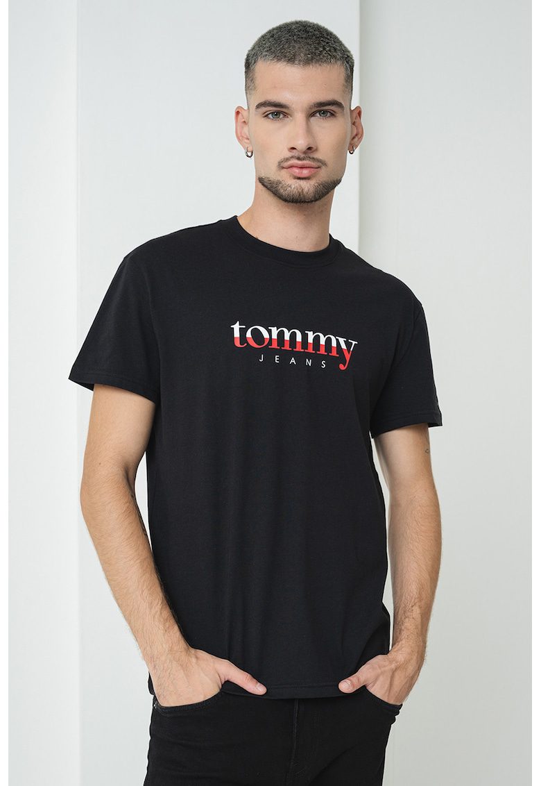 Tricou cu decolteu la baza gatului si imprimeu logo - Rosu/Negru