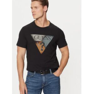Tricou din amestec de bumbac cu imprimeu logo - Negru
