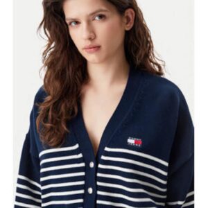 Cardigan dama -  bumbac - bleumarin/alb -