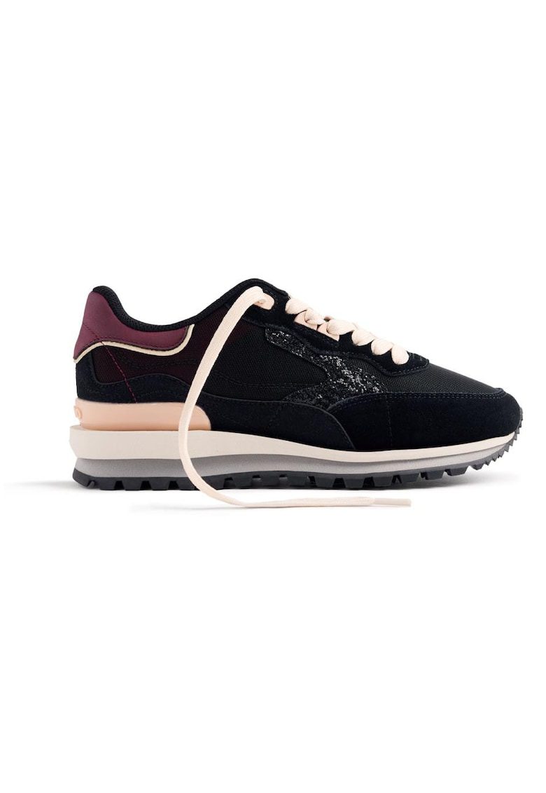 Pantofi sport de piele intoarsa cu garnituri de plasa - Negru