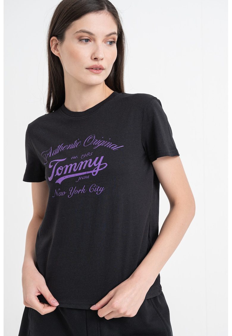 Tricou cu imprimeu text - Negru/Violet