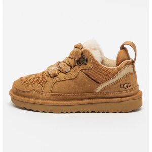 Pantofi sport de piele intoarsa cu garnituri de material textil - Caramel