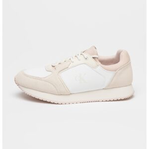 Pantofi sport cu talpa wedge si garnituri din piele intoarsa - Alb murdar/Bej deschis
