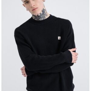 Pulover tricotat cu aplicatie logo discreta - Bleumarin