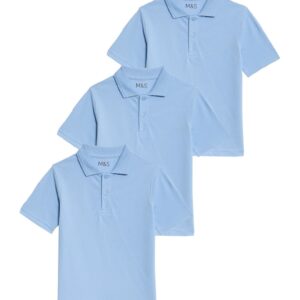 Set de tricouri din bumbac cu guler polo - 3 piese - Albastru lavanda