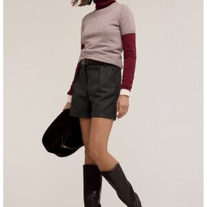 Pantaloi scurti cu talie inalta - Maro cognac/Negru/Gri inchis
