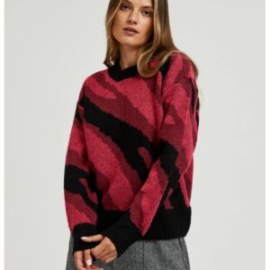 Pulover rosu cu model geometric - Rosu