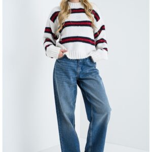 Pulover lejer cu dungi - Rosu/Alb