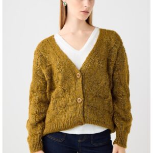 Cardigan din amestec de lana cu decolteu in V - Verde masliniu